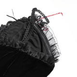 Gothic High-Low Velvet Dress with Lace Trim and Cross Charm