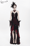 Gothic High-Low Velvet Dress with Lace Trim and Cross Charm