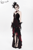 Gothic High-Low Velvet Dress with Lace Trim and Cross Charm