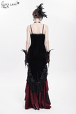 Gothic High-Low Velvet Dress with Lace Trim and Cross Charm
