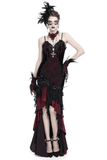 Gothic High-Low Velvet Dress with Lace Trim and Cross Charm