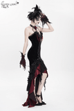 Gothic High-Low Velvet Dress with Lace Trim and Cross Charm