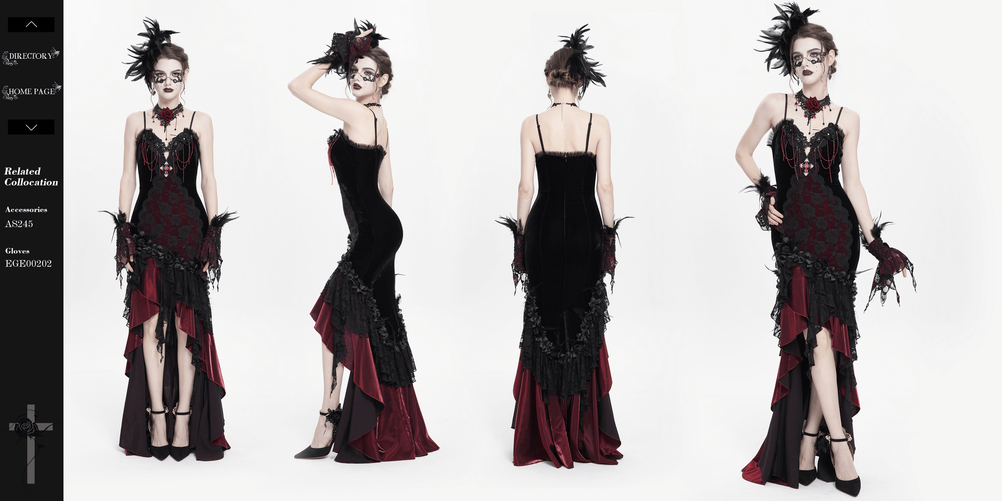 Gothic High-Low Velvet Dress with Lace Trim and Cross Charm