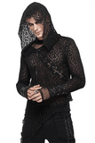 Gothic Hooded Net Top / Lace Mesh Long Sleeve Top for Men