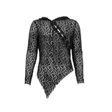 Gothic Hooded Net Top / Lace Mesh Long Sleeve Top for Men