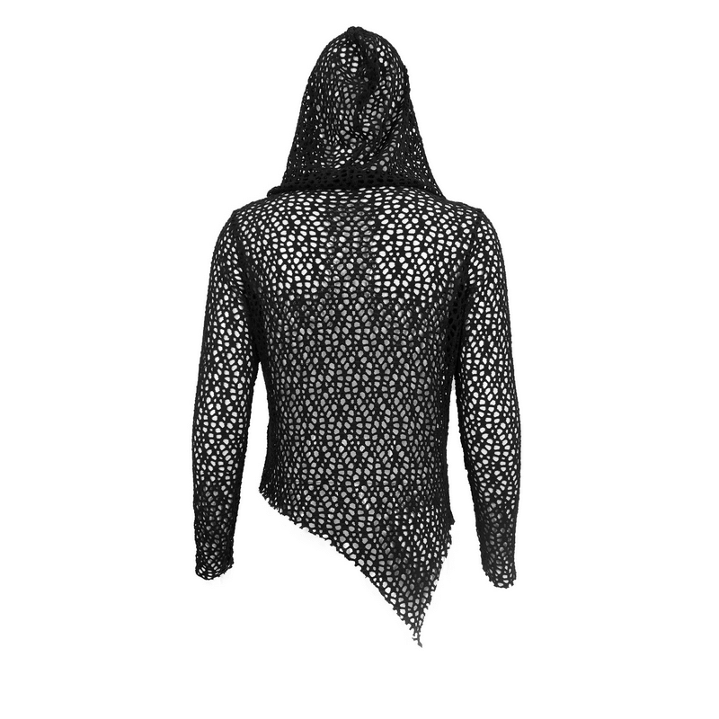 Gothic Hooded Net Top / Lace Mesh Long Sleeve Top for Men