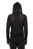 Gothic Hooded Net Top / Lace Mesh Long Sleeve Top for Men