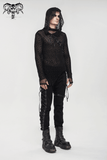 Gothic Hooded Net Top / Lace Mesh Long Sleeve Top for Men