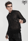 Gothic Hooded Net Top / Lace Mesh Long Sleeve Top for Men