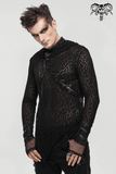 Gothic Hooded Net Top / Lace Mesh Long Sleeve Top for Men