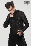 Gothic Hooded Net Top / Lace Mesh Long Sleeve Top for Men