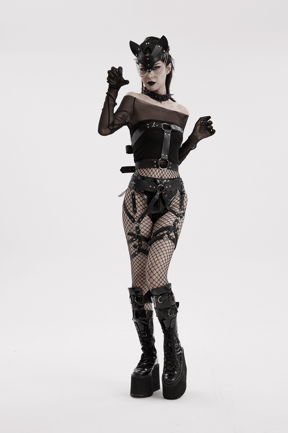Gothic-inspired Strappy Faux Leather Harness for Women