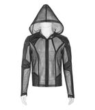 Gothic-Inspired Urban Leather Mesh Zip-Up Hoodie for Men