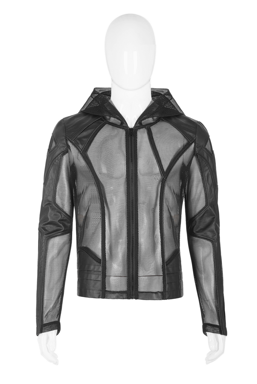 Gothic-Inspired Urban Leather Mesh Zip-Up Hoodie for Men