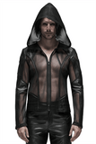 Gothic-Inspired Urban Leather Mesh Zip-Up Hoodie for Men