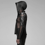 Gothic-Inspired Urban Leather Mesh Zip-Up Hoodie for Men