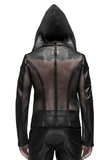 Gothic-Inspired Urban Leather Mesh Zip-Up Hoodie for Men