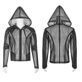 Gothic-Inspired Urban Leather Mesh Zip-Up Hoodie for Men