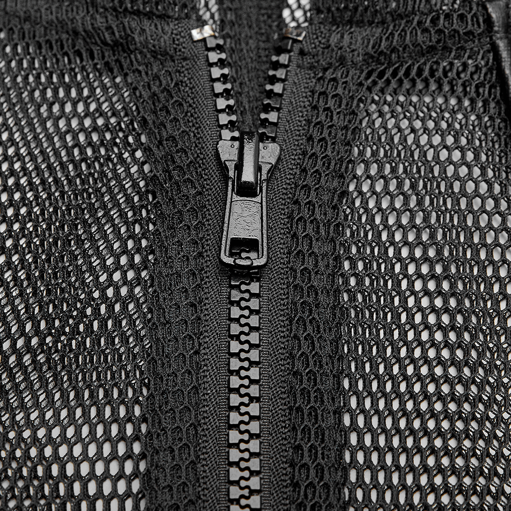 Gothic-Inspired Urban Leather Mesh Zip-Up Hoodie for Men
