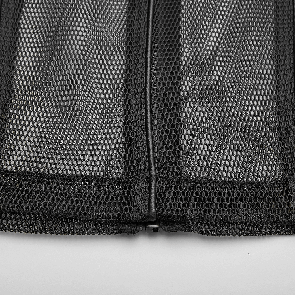 Gothic-Inspired Urban Leather Mesh Zip-Up Hoodie for Men