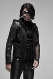 Gothic-Inspired Urban Leather Mesh Zip-Up Hoodie for Men