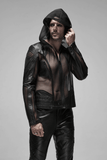 Gothic-Inspired Urban Leather Mesh Zip-Up Hoodie for Men