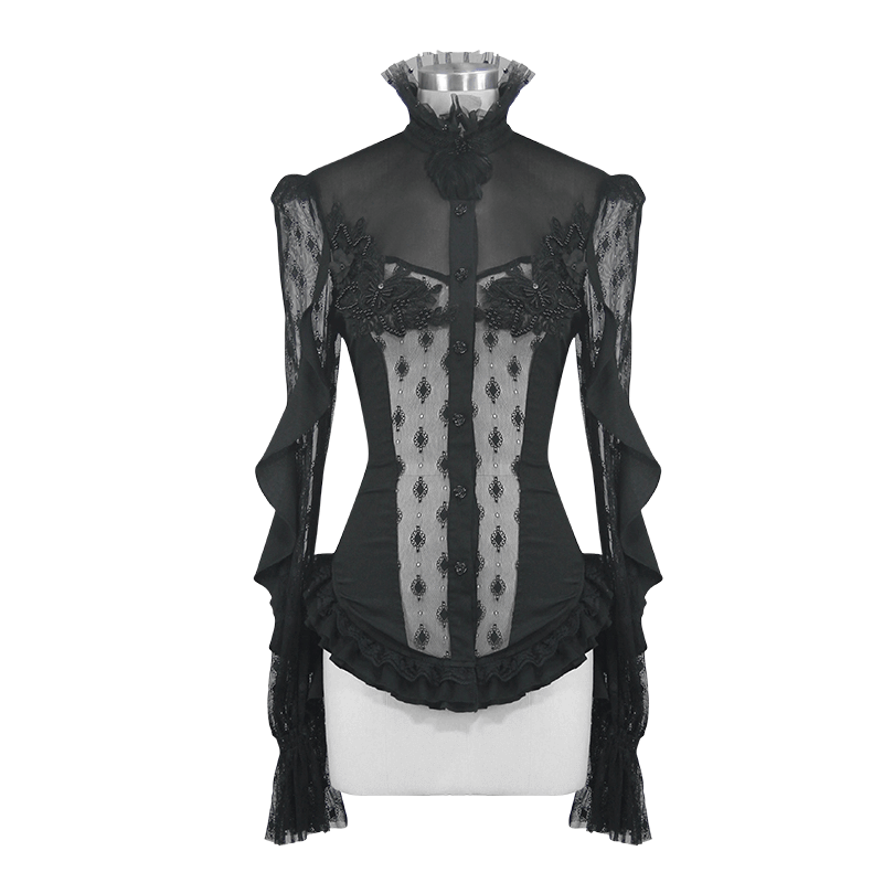 Gothic Lace Beading Blouse: Women's Shirt with Long Sleeve