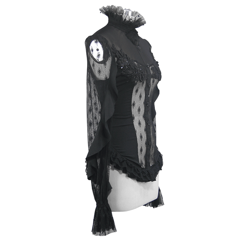 Gothic Lace Beading Blouse: Women's Shirt with Long Sleeve