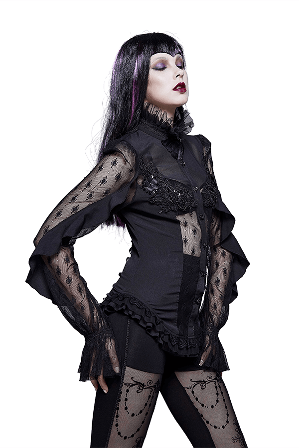 Gothic Lace Beading Blouse: Women's Shirt with Long Sleeve