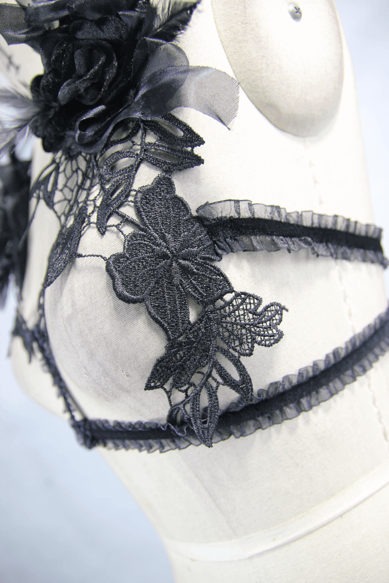 Gothic Lace Chest Harness Top / Rose Backless Top