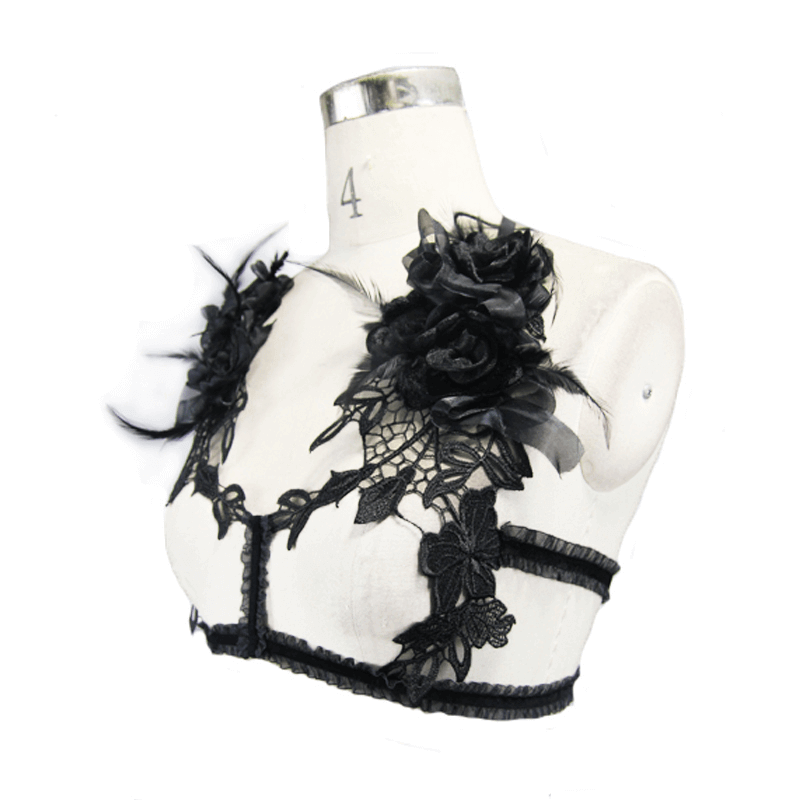 Gothic Lace Chest Harness Top / Rose Backless Top