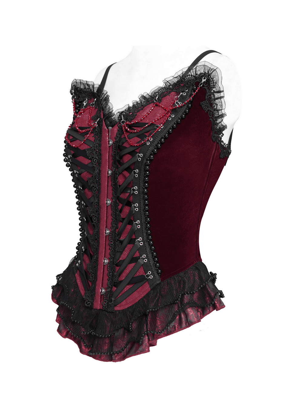Gothic Lace Corset with Satin Ribbon Lacing and Trim