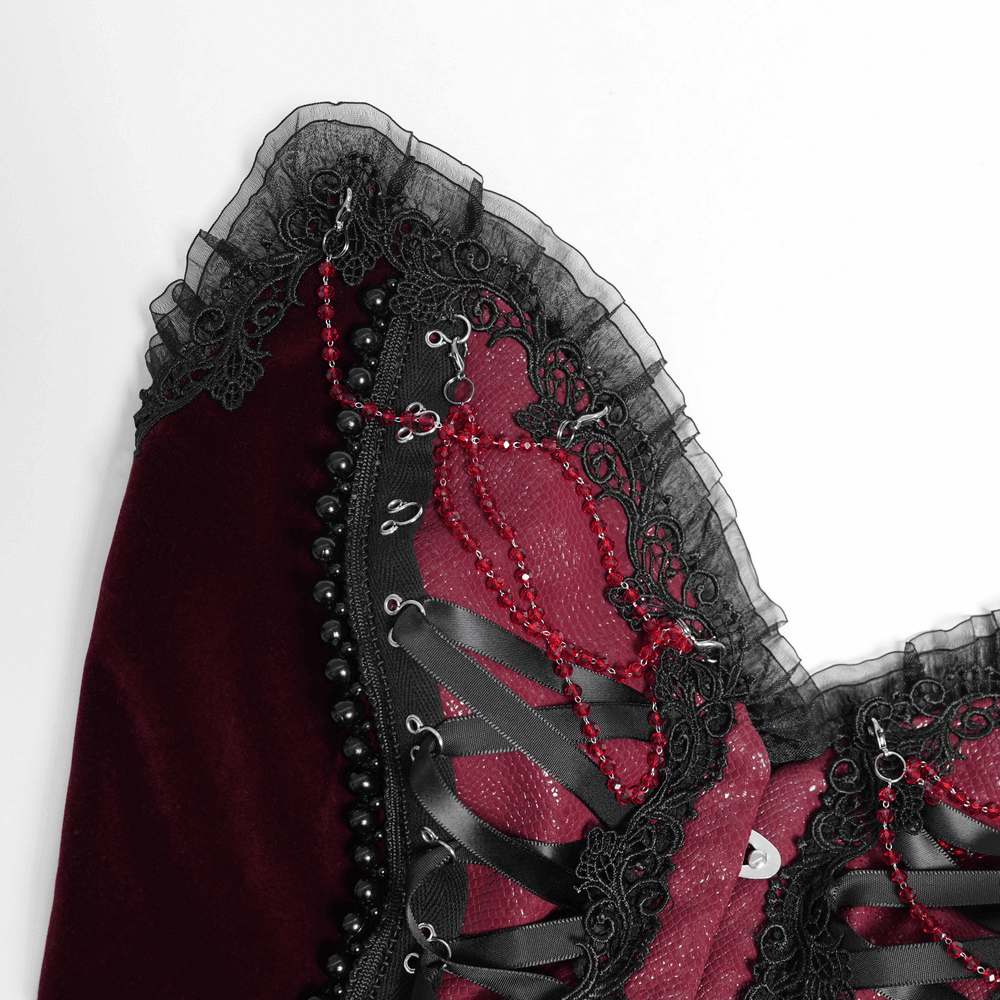 Gothic Lace Corset with Satin Ribbon Lacing and Trim