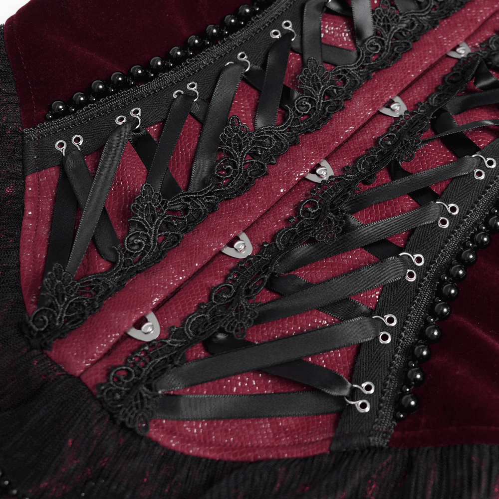 Gothic Lace Corset with Satin Ribbon Lacing and Trim