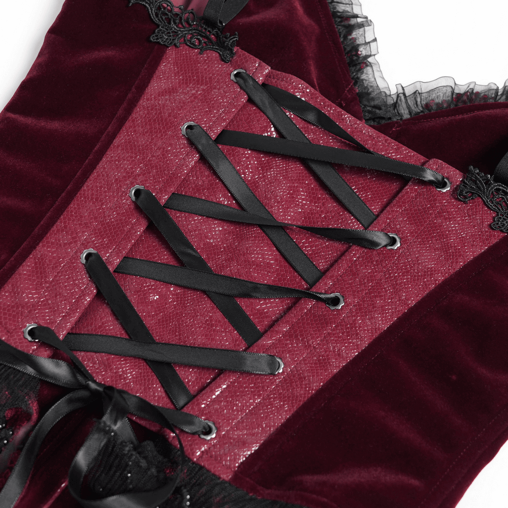 Gothic Lace Corset with Satin Ribbon Lacing and Trim