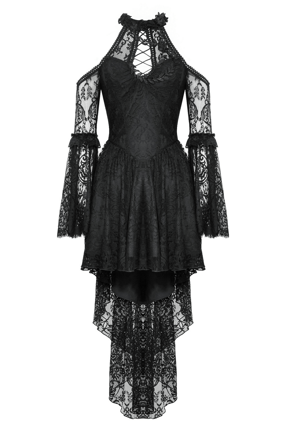Gothic Lace Dress with Heart Cutouts and Ruffled Details