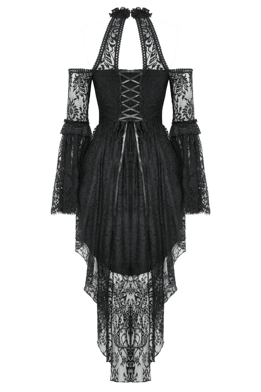 Gothic Lace Dress with Heart Cutouts and Ruffled Details