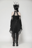 Gothic Lace Dress with Heart Cutouts and Ruffled Details