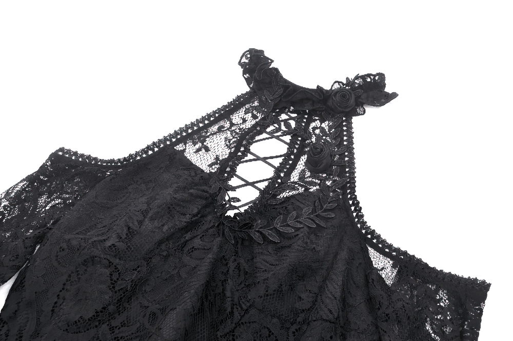 Gothic Lace Dress with Heart Cutouts and Ruffled Details