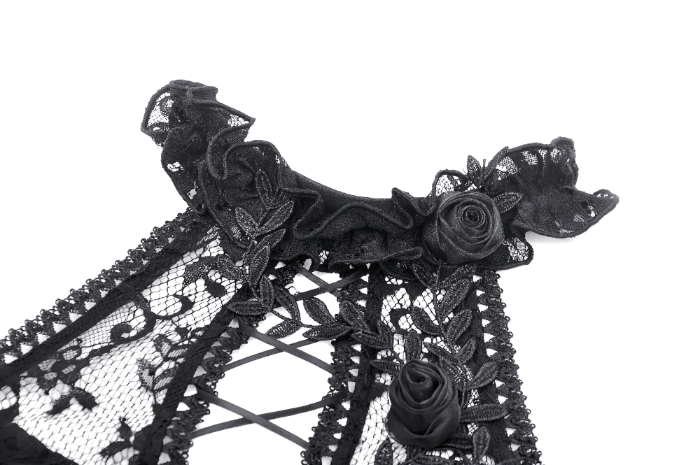 Gothic Lace Dress with Heart Cutouts and Ruffled Details