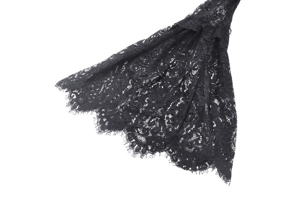 Gothic Lace Dress with Heart Cutouts and Ruffled Details