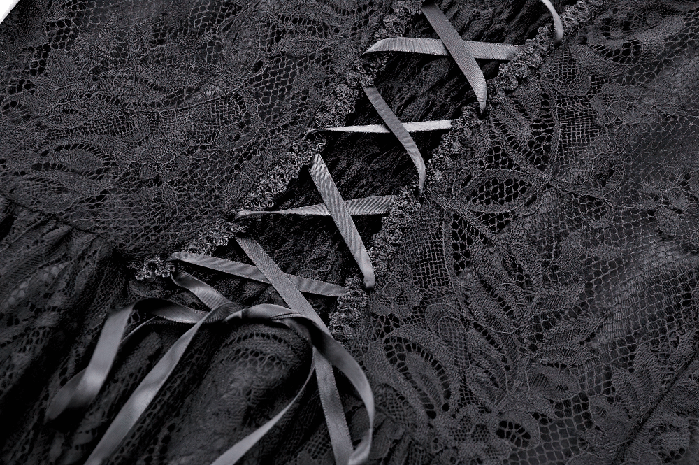 Gothic Lace Dress with Heart Cutouts and Ruffled Details