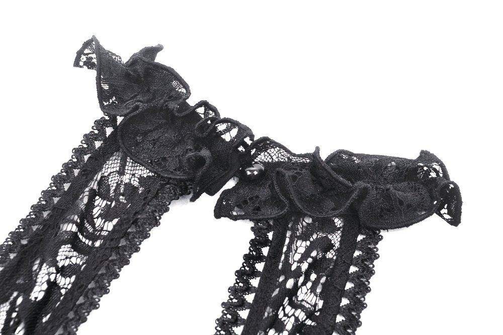 Gothic Lace Dress with Heart Cutouts and Ruffled Details