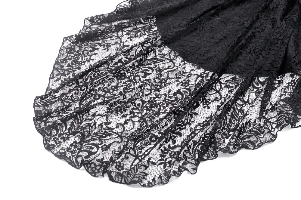 Gothic Lace Dress with Heart Cutouts and Ruffled Details