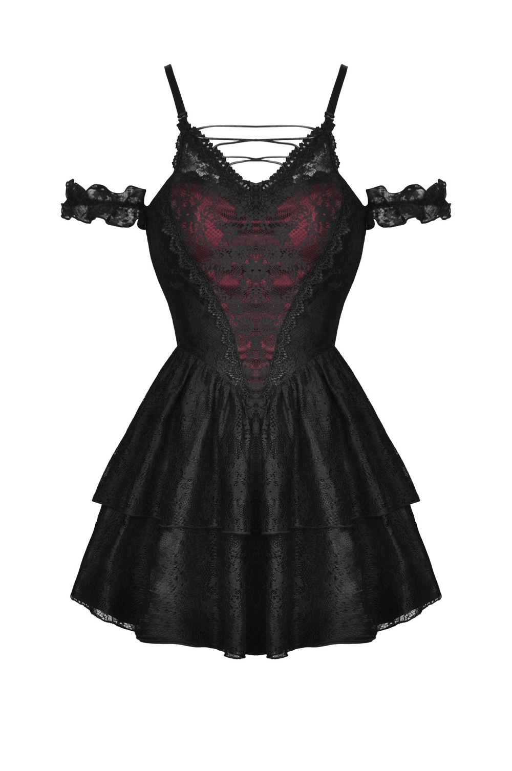 Gothic Lace Off-Shoulder Mini Dress - Darkly Romantic
