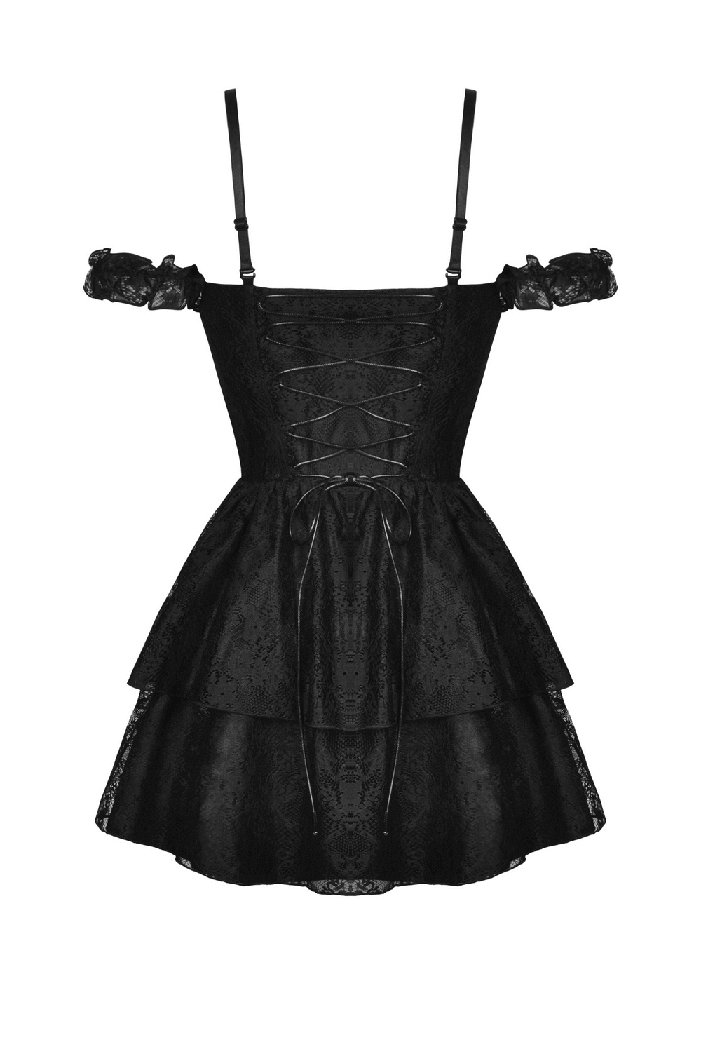 Gothic Lace Off-Shoulder Mini Dress - Darkly Romantic