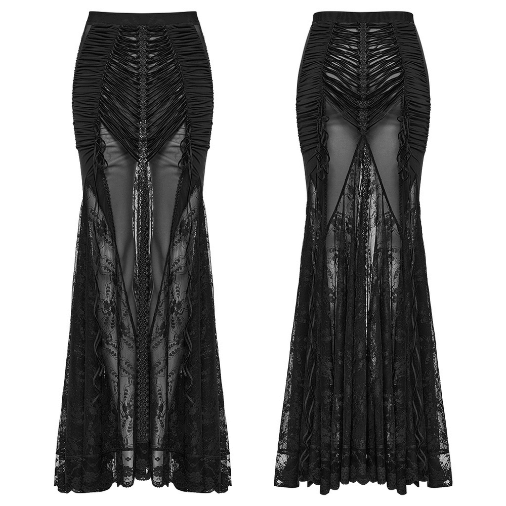 Gothic Lace Sheer Long Slim Skirt - Wrapped Style for Women