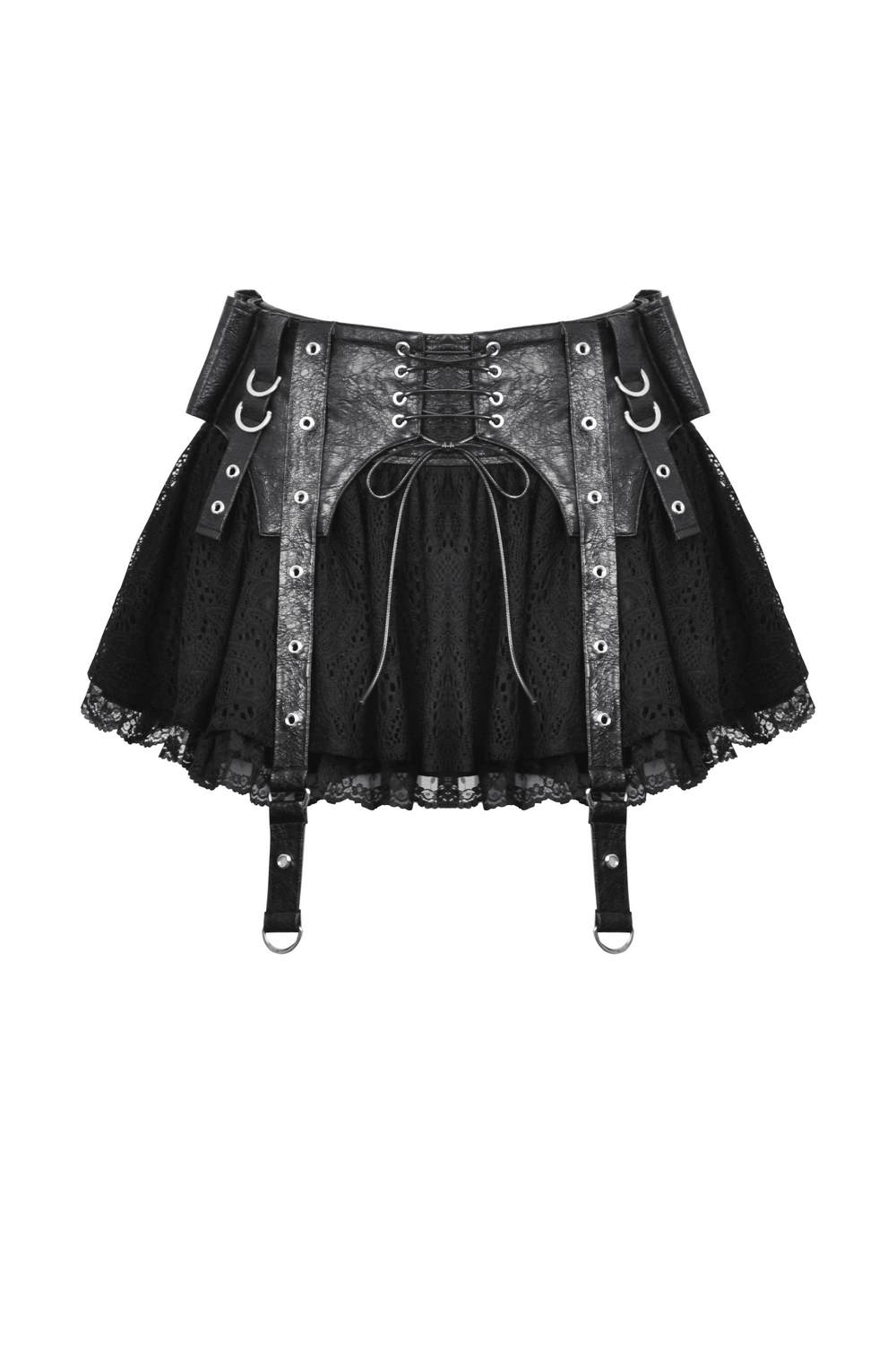 Gothic Lace Skirt Featuring Faux Leather Corset Accents