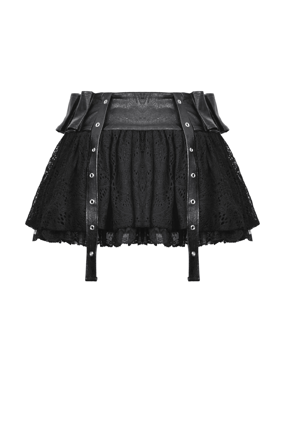 Gothic Lace Skirt Featuring Faux Leather Corset Accents