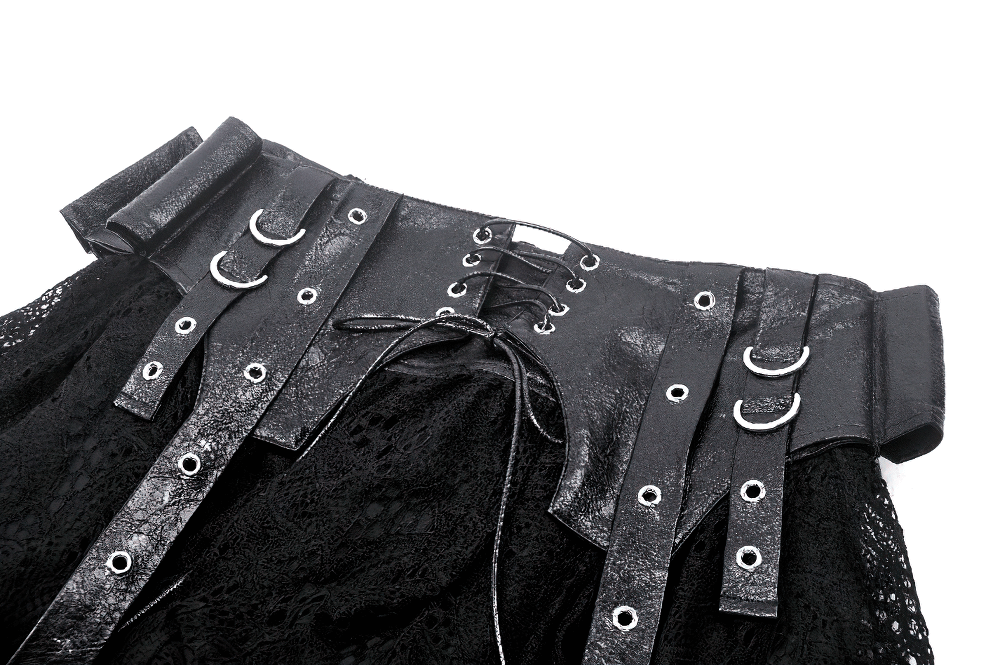 Gothic Lace Skirt Featuring Faux Leather Corset Accents